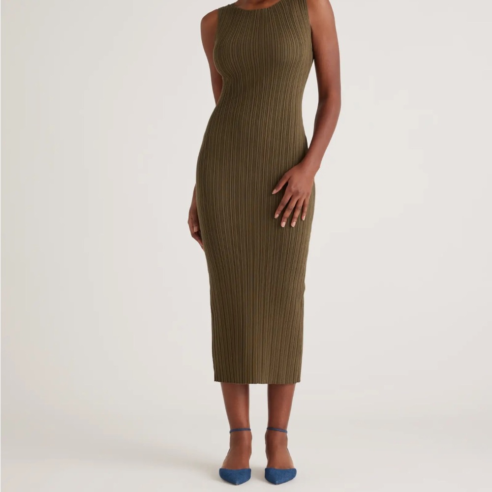 Quince Cotton Cashmere Ribbed Sleeveless Midi Dress Olive